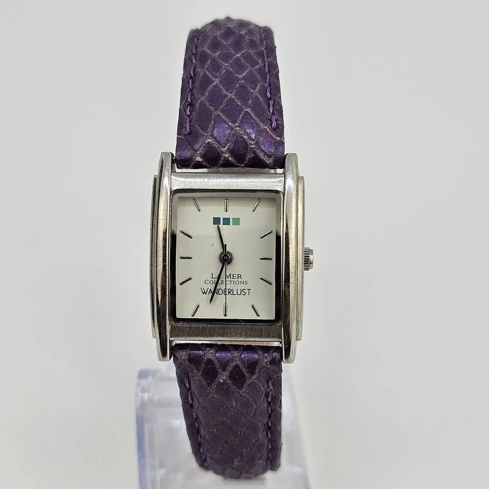 La Mer Collection Women's Watch 22MM White Dial Purple Leather Bands New Battery